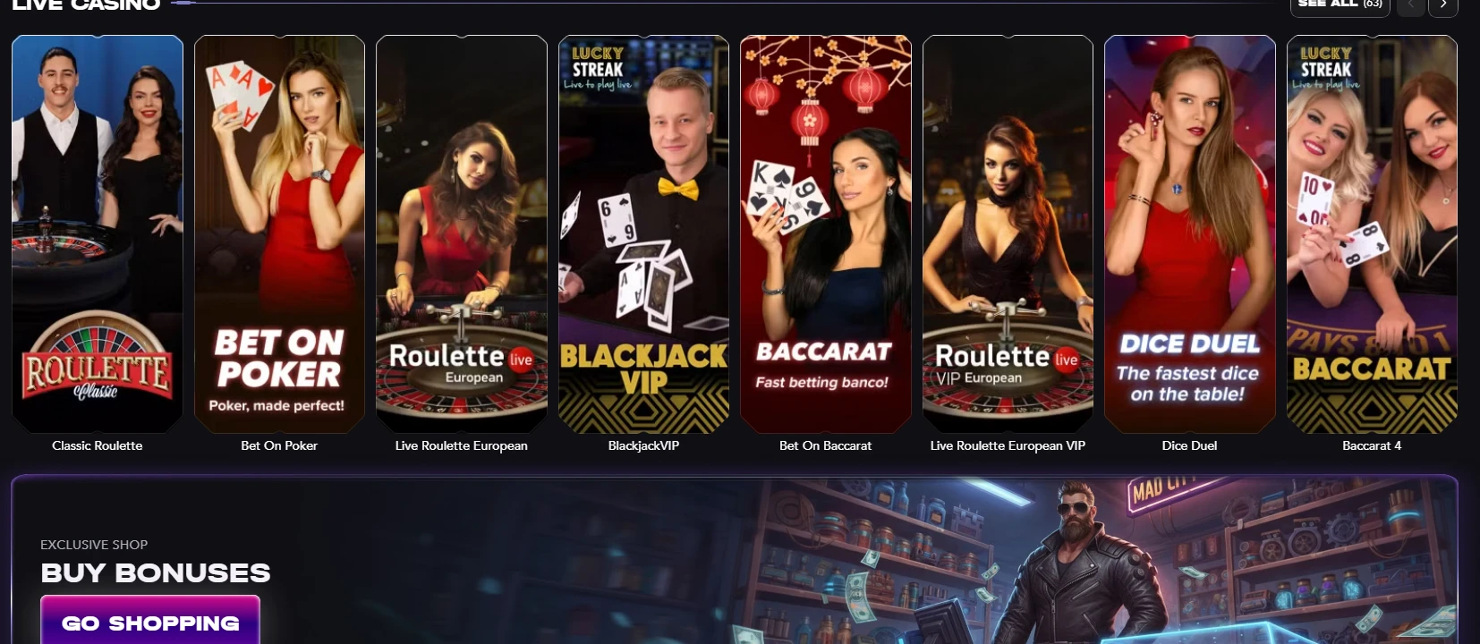 madcasino Casino live dealer sectie